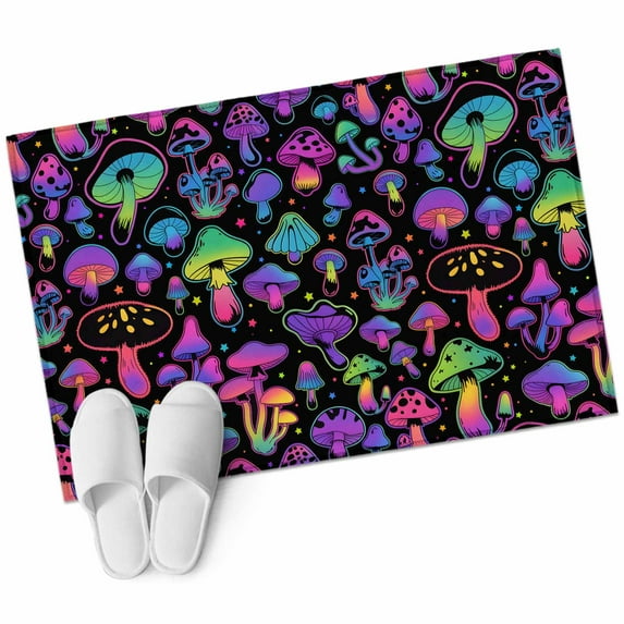 Purple Green Mushroom Large Area Rugs for Bedroom Living Room, Soft Non Slip Carpet Bedside Rug, Abstract Art Botanical Gradient Rectangular Floor Cover Kitchen Accent Rug 2'x3' for Office