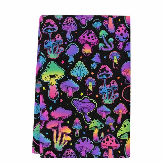 Purple Green Mushroom Microfiber Kitchen Towel, Abstract Art Botanical Gradient Soft Absorbent Dish Towels, Quick Drying Washable Dishcloths for Kitchen Cleaning, Drying Dishes, 18x28 Inches