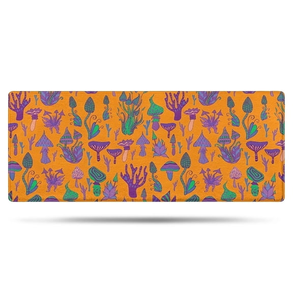 Purple Green Mushroom Plant Orange Pattern Bathroom Rugs Mat,Non Slip Microfiber Bathroom Rug,Rubber Backing,Soft Bathroom Mats for Bathroom Floor,Tub and Shower,60x24in(150x60cm)