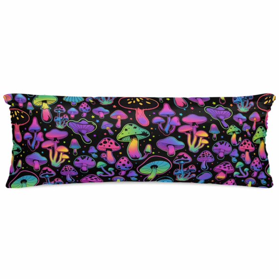 Purple Green Mushroom Satin Pillowcase for Hair and Skin with Zipper, Soft Breathable Cooling Silk Pillow Cases, Abstract Art Botanical Gradient Body Pillow Covers Bed Pillows 20"x54"
