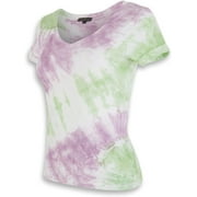 YDX Purple Green Stone Tie Dye T-Shirt for Teen Girls Juniors V Neck Cuffed Short Sleeve Boxy fit X-Large