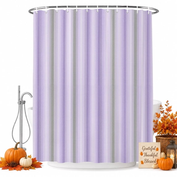 Purple Green Striped Shower Curtain Set - 48" x 72" Washable Bathtub Curtain with 12 Hooks, Modern Boho Stripes Minimalist Waterproof Fabric Stall Shower Curtains for Bathroom/Bathtub Décor