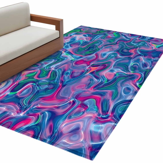 Purple Green Waves Area Rugs Collection 4'x6', Modern Abstract Art Non Slip Indoor Rectangle Throw Runner Rug Floor Mat Carpet for Living Room Dining Table Bedroom Nursery
