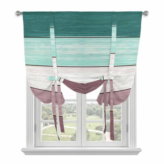 Purple Green Wood Grain Balloon Curtains for Windows, Bedroom Curtains 54 Inch Length, Rustic Retro Wooden Plank Tie Up Curtains Panels Thermal Insulated Bathroom Curtains Window 42"x54"