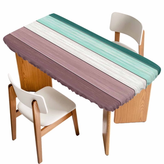 Purple Green Wood Grain Table Cloths for 3 Foot Rectangle Tables, Rustic Retro Wooden Plank Patio Waterproof Elastic Fitted Tablecloths, Washable Rectangular Table Cover for Camping