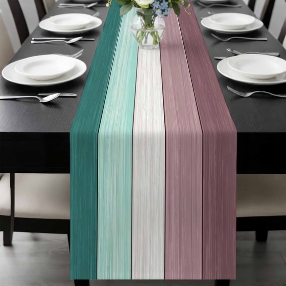 Purple Green Wood Grain Table Runner 48 Inches Long, Rustic Retro Wooden Plank Kitchen Coffee Dining Table Decoration for Home Party Birthday Wedding Home Decor 13x48 Inches