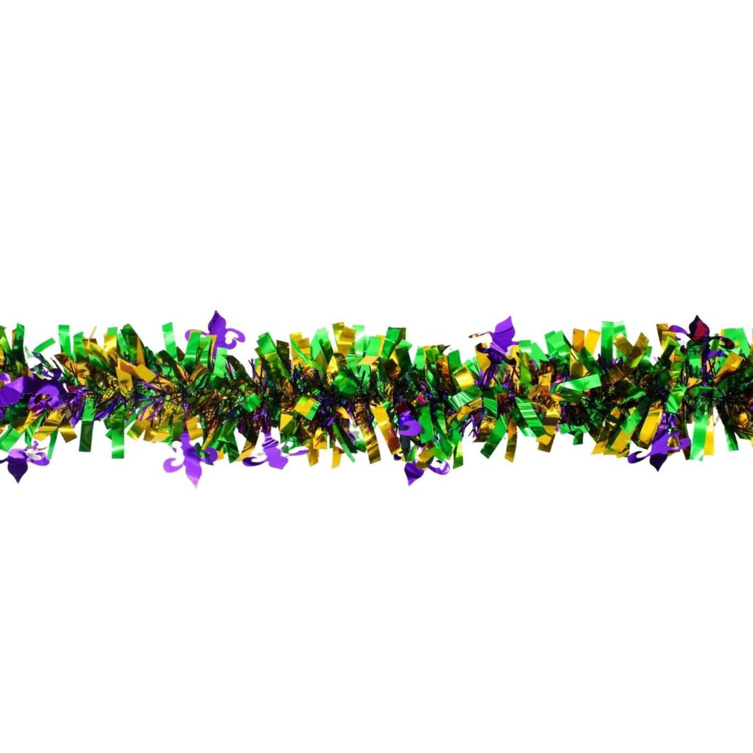 Lee Display 6FT Mardi Gras Tinsel Garland - Green, Purple, Gold (12" Wide)