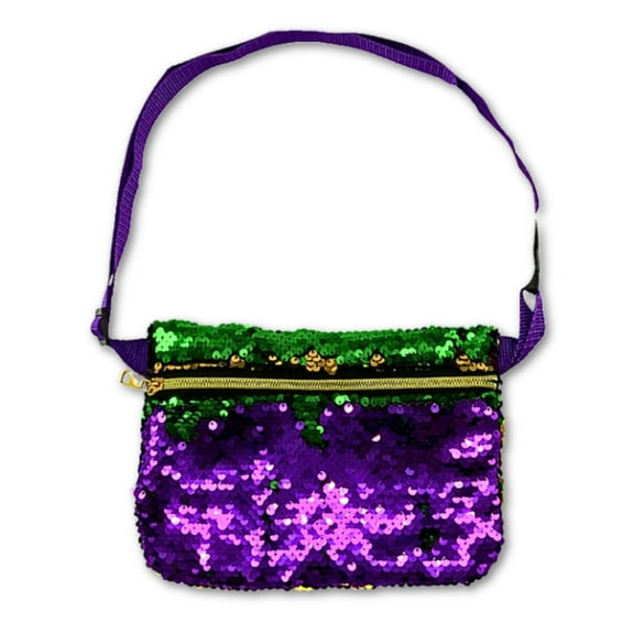 Purple, Green and Gold Reversible Sequin Fanny Pack (Each)