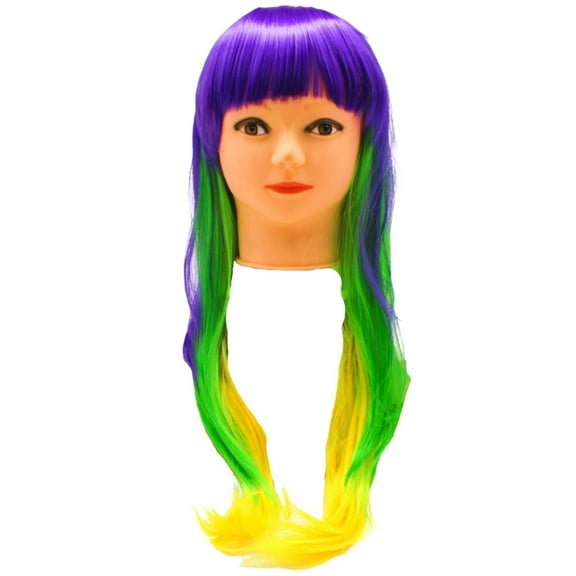 Purple, Green and Yellow Long Curled Wig