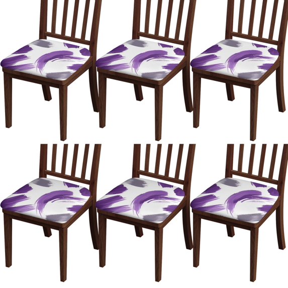 Purple and Grey Abstract Art Artwork Seat Covers for Dining Room Chairs Set Of 6,Stretch Printed Washable Chair Seat Cover with Elastic Ties and Button,Removable Waterproof Couch Cushion Covers
