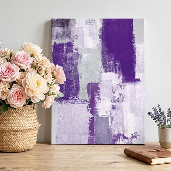 Purple Grey Abstract Canvas Wall Art Framed Wall Decor for Living Room Bedroom Bathroom, Modern Graffiti Canvas Pictures Ready to Hang Decor, 12"x16"