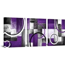 Purple and Grey Abstract Geometric Circle Canvas Wall Art Rustic Purple Prints Wall Decor Picture Artwork for Living Room Bedroom Wall Decoration Ready to Hang (Purple)