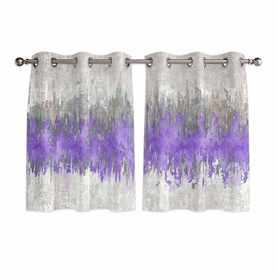 Purple Grey Abstract Kitchen Curtains Window Panels, Gradient Geometric Graffiti Modern Art Insulated Window Treatment Curtain, Grommet Curtains for Bedroom/Living Room/Bathroom, 2 Piece 42"Wx54"L