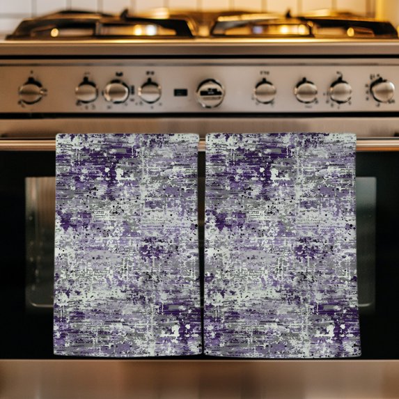 Purple Grey Abstract Kitchen Towels Set of 1, Modern Graffiti Distressed Mottled Art Absorbent Dish Towels for Kitchen, Microfiber Hand Towel, Quick Drying Tea Towel for Cleaning Dishcloths