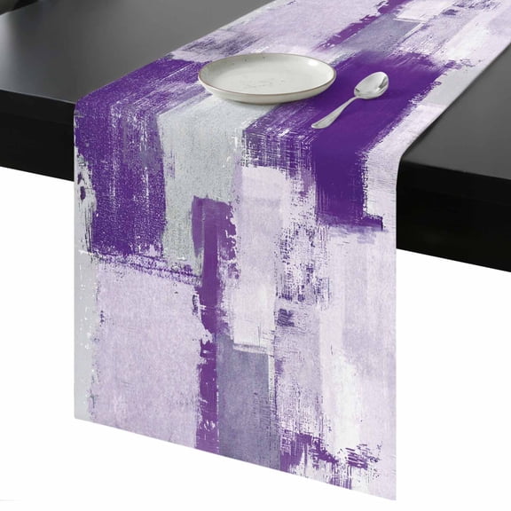 Purple Grey Abstract Table Runner 13x72 Inch Modern Graffiti Brush Art Table Runner Non-Slip Dresser Scarves for Holiday Decorations, Party, Dinner and Gatherings, 1 Pack