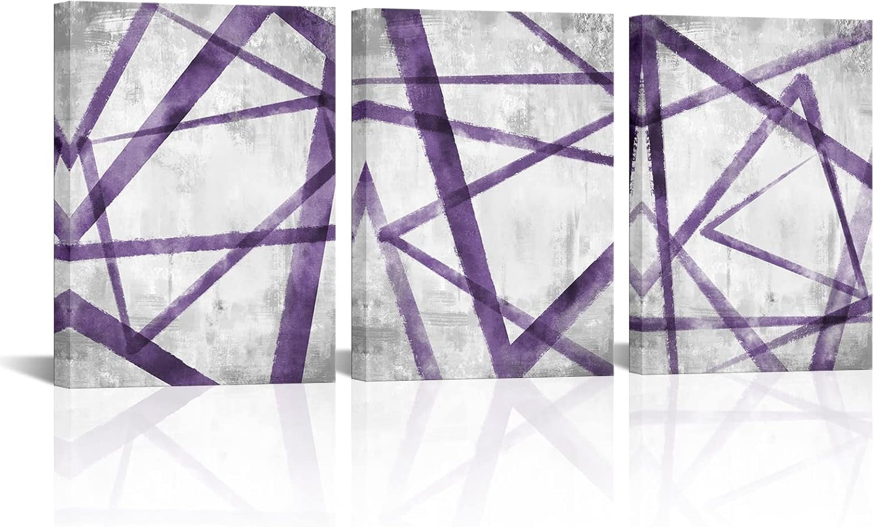 Purple and Grey Abstract Wall Art Geometric Wall Art Modern Home Decor ...