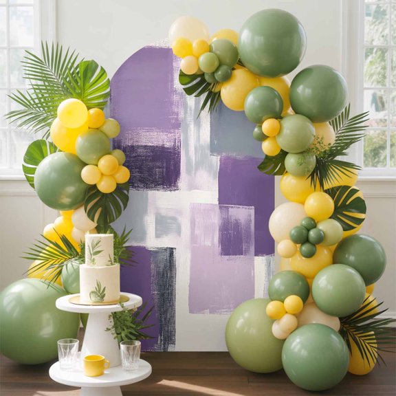 Purple Grey Arch Backdrop Cover, 6.6FT, Graffiti Art Abstract Mottled Color Block Modern Spandex Arch Covers Double-Sided Backdrop for Wedding Birthday Party Photo Background Decoration