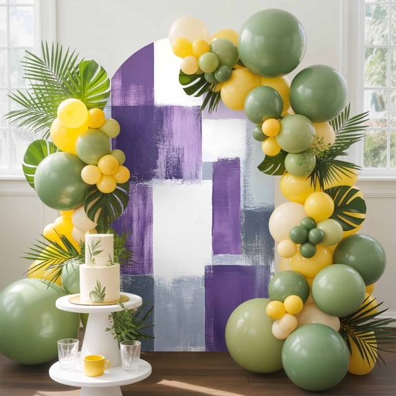 Purple Grey Arch Backdrop Cover, 7.2FT, Graffiti Abstract Mottled Color Block Modern Art Spandex Arch Covers Double-Sided Backdrop for Wedding Birthday Party Photo Background Decoration