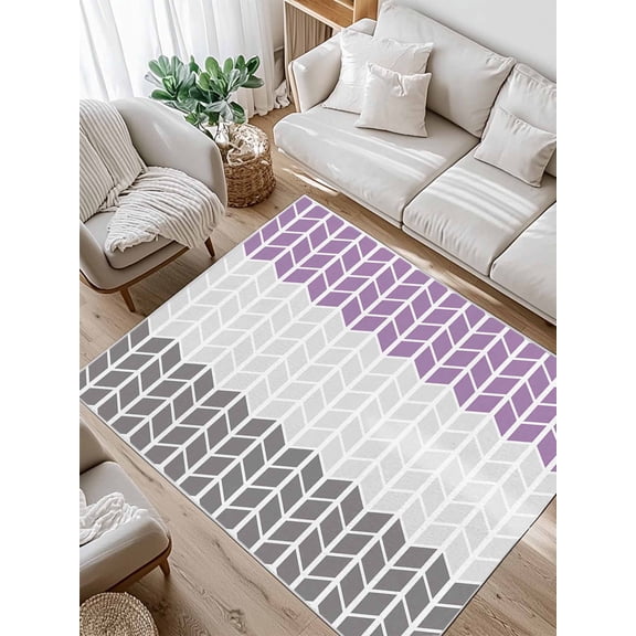 Purple Grey Area Rug for Bedroom 4x6 Ft Herringbone Quadrangle Geometric Abstract Super Soft fuzzy Throw Rug Non-Slip Fluffy Plush Indoor Floor Carpet for Living Room Nursery Home Decor