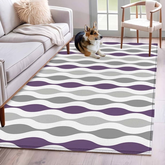 Purple Grey Area Rugs 3x5 ft Medieval Print Waves Geometric Washable Rug Non Slip Indoor Carpet Absorbent Floor Mat for Living Room Bedroom Dining Room