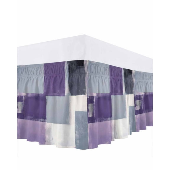 Purple Grey Bed Skirt Graffiti Art Abstract Mottled Oil Paint Texture Bed Skirts Queen Size 16 Inch Drop, Wrap Around Dust Ruffle Bedskirt with Adjustable Elastic Belt for Queen Size Beds