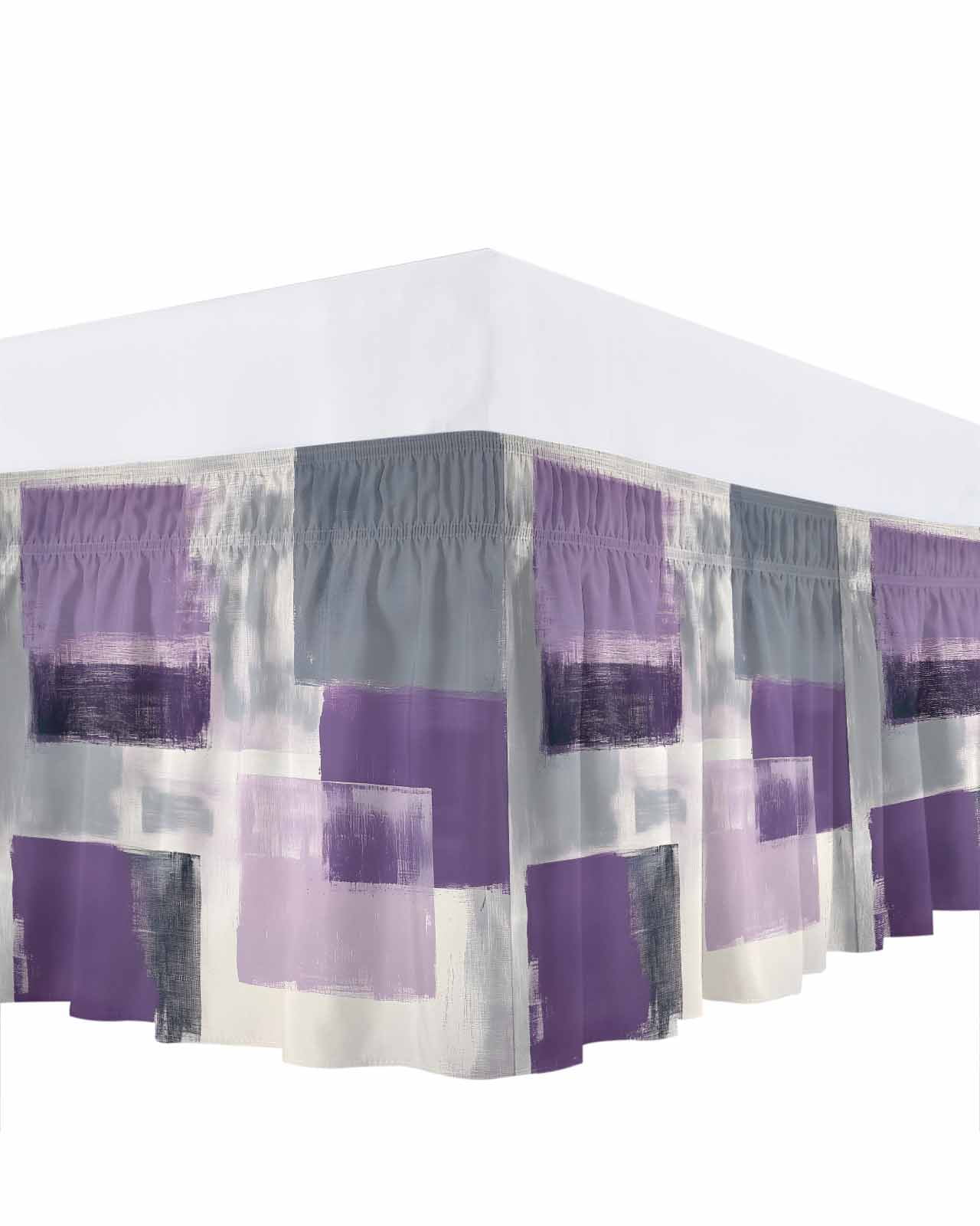 Purple Grey Bed Skirt King Size 16 Inch Drop, Graffiti Art Abstract Mottled Color Block Modern Wrap Around Dust Ruffle Bedskirts, Wrinkle & Fade Resistant Easy Fit Bedskirt with Adjustable Elastic