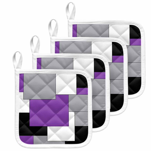 Purple Grey Black Geometric Pot Holders for Kitchen Heatproof Potholder, 4 Pack Middle Century Art Abstract Aesthetics Hot Pads Multipurpose Oven Pads Cloth Potholders Trivet for Cooking and Baking