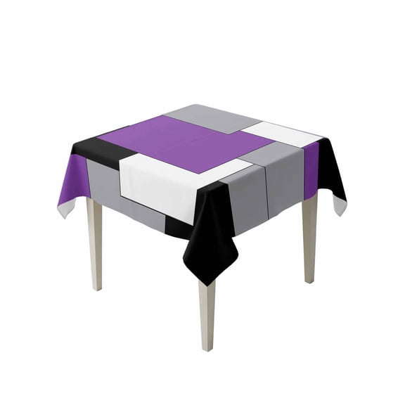 Purple Grey Black Geometric Table Cloth, Middle Century Art Abstract Aesthetics Waterproof Tablecloth for Square Tables, Washable Fabric Table Cover for Restaurant Kitchen Dining Tables 54"x54"