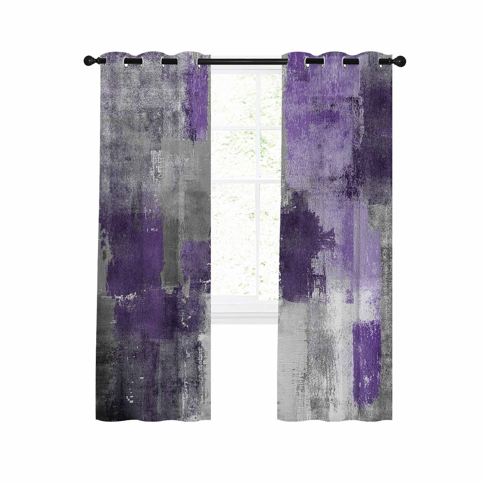 Purple Grey Blackout Curtains 54 Inches Long for Bedroom, Modern Oil ...