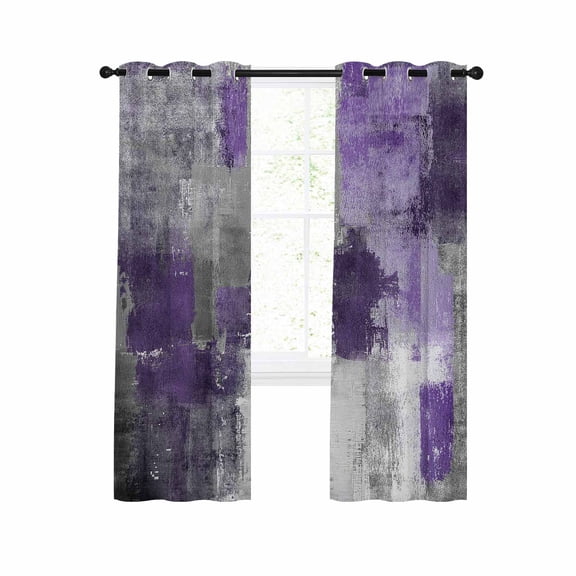 Purple Grey Blackout Curtains 54 Inches Long for Bedroom, Modern Oil Painted Abstract Art Aesthetics Thermal Insulated Room Darkening Black Out Window Curtain Panels Grommet Drapes for Living Room