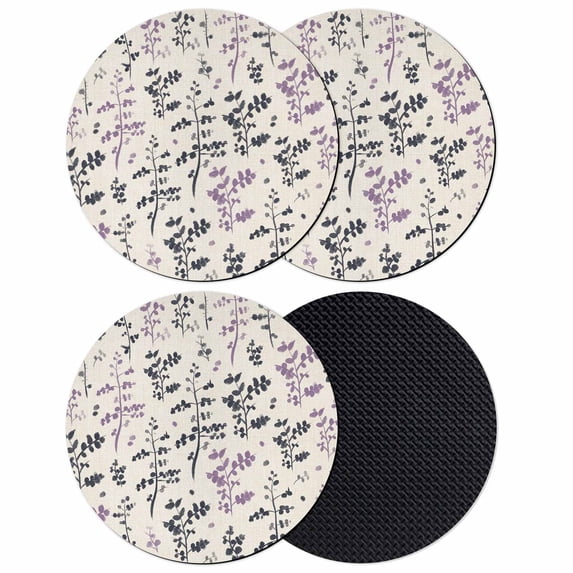 Purple Grey Botanical Coasters Set of 4, Absorbent Coasters for Drinks, Rustic Country Spring Floral Summer Leaf Coaster for Desk Coffee Table Protection, Home Decor House Warming Gifts 4"