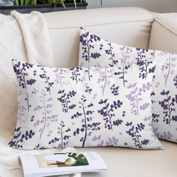 Purple Grey Botanical Pillow Covers 24"x36", Watercolor Spring Floral Summer Leaf Soft Brushed Microfiber Breathable Throw Pillow Covers, Pillowcase with Zipper for Couch Sofa Bedroom Living Room
