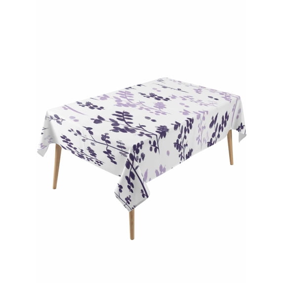Purple Grey Botanical Table Cloth, Waterproof Tablecloth for Rectangle Tables, Watercolor Spring Floral Summer Leaf Reusable Washable Fabric Table Cover for Restaurant Kitchen Dining Tables 54"x108"