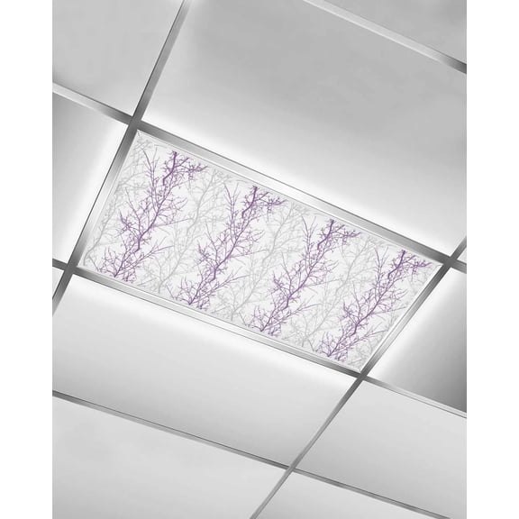 Purple Grey Branch Fluorescent Light Covers for Ceiling Lights 4x2 feet,1 Pack Magnetic Light Filters for Classroom,Spring Summer Pastoral Botanical Fluorescent Light Shade Panel for Office School