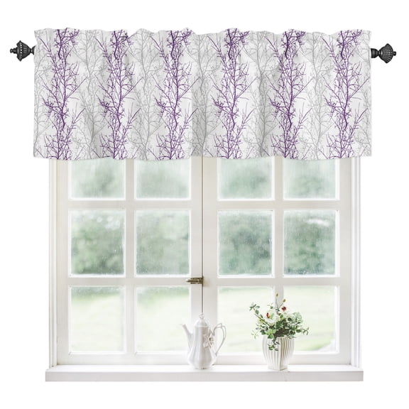 Purple Grey Branch Kitchen Valances for Windows 60x18 Inch Kitchen Curtains Valances Rod Pocket Spring Summer Pastoral Botanical Bathroom Window Valances for Window Treatment Decor