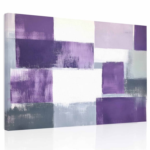 Purple Grey Canvas Print Wall Art, Graffiti Abstract Mottled Color Block Modern Art Wall Decor Modern Artwork Paintings Pictures for Living Room Framed and Stretched Ready to Hang, 24" x 32"