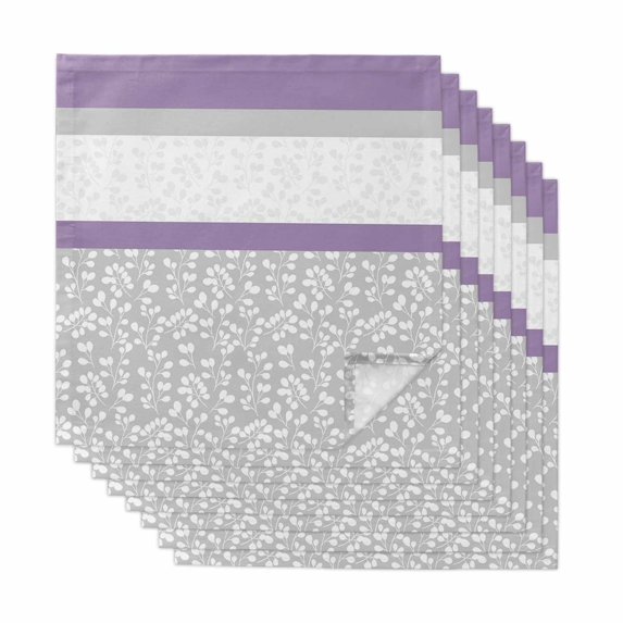 Purple Grey Cloth Napkins, Chic Garden Floral Stripe Aesthetic Flower Washable and Reusable Dinner Napkins Set of 8, Table Napkin for Kitchen Party Birthday Wedding Hotel Housewarming 20"x20"