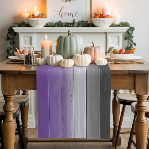 Purple Grey Cotton Linen Table Runner, Washable Table Runners for Kitchen, Dining Room, Holiday, Home Party Table Decor, 13x108 Inches