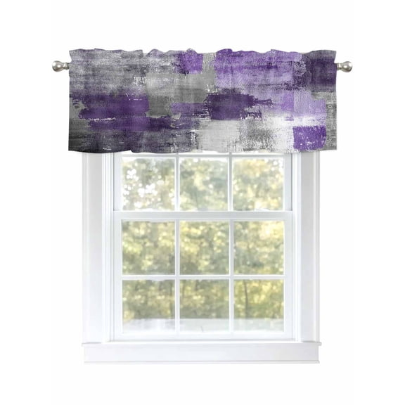 Purple Grey Curtain Valances for Windows, Abstract Graffiti Texture Window Valances, Window Treatment Rod Pocket Valance Curtains for Living Room/Kitchen/Bedroom/Bathroom, 54x18inch