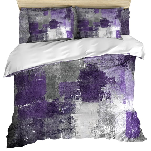 Purple Grey Duvet Cover Set, Modern Oil Painted Abstract Art Aesthetics Soft Duvet Cover Twin Size Bedding Set 4 Pieces, 1 Quiltcover and 2 Pillowcases with Zipper, 1 Bed Sheet for All Seasons