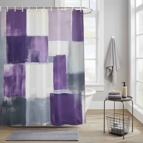 Purple Grey Fabric Shower Curtain for Bathroom Waterproof Polyester Bath Curtain with 12 Hooks Graffiti Abstract Mottled Color Block Modern Art Washable Shower Curtain with Grommets 36"x72"