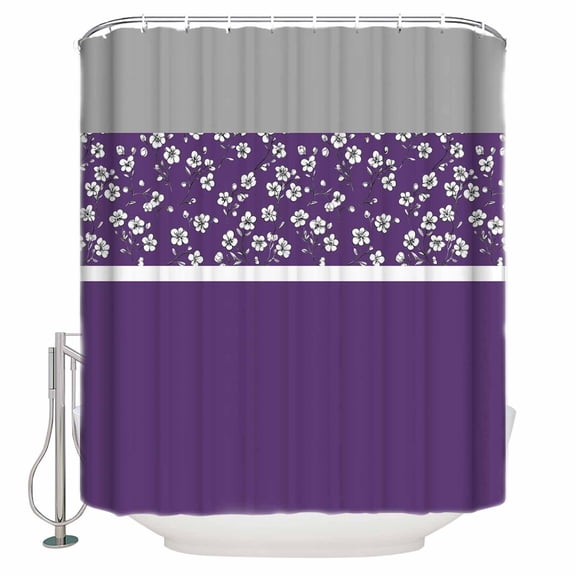 Purple Grey Flowers Shower Curtains for Bathroom Waterproof Fabric Bath Curtains Decor Bath Tub Curtain Classic Botanical Art Elegant Decorative Shower Curtain Sets with 12 Hooks, 72x72 Inch