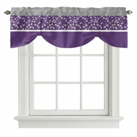Purple Grey Flowers Tie Up Valance Curtains for Windows, Kitchen Curtains Window Treatments, Classic Botanical Art Elegant Short Window Shades Valances for Bedroom Bathroom Cafe 42"x18"