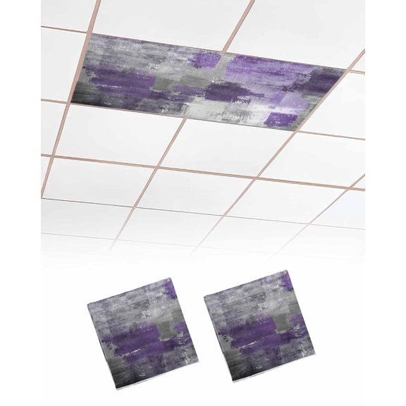 Purple Grey Fluorescent Light Covers for Ceiling Lights 4x2 feet,2 Pack Magnetic Light Filters for Classroom,Modern Oil Painted Abstract Art Aesthetics Fluorescent Light Shade Panel for Office