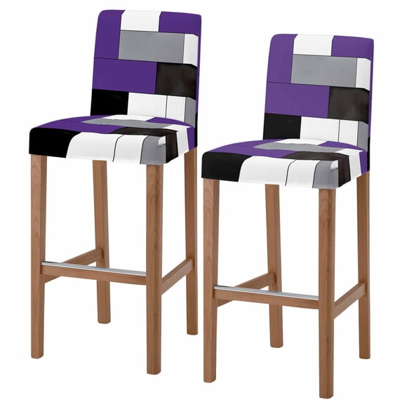 Purple Grey Geometric Bar Stool Cover Set of 2, Modern Black White Abstract Art Stretch Bar Chair Cover, Removable Washable Pub Counter Stool Chair Slipcover for Kitchen Dining Room Pub Cafe