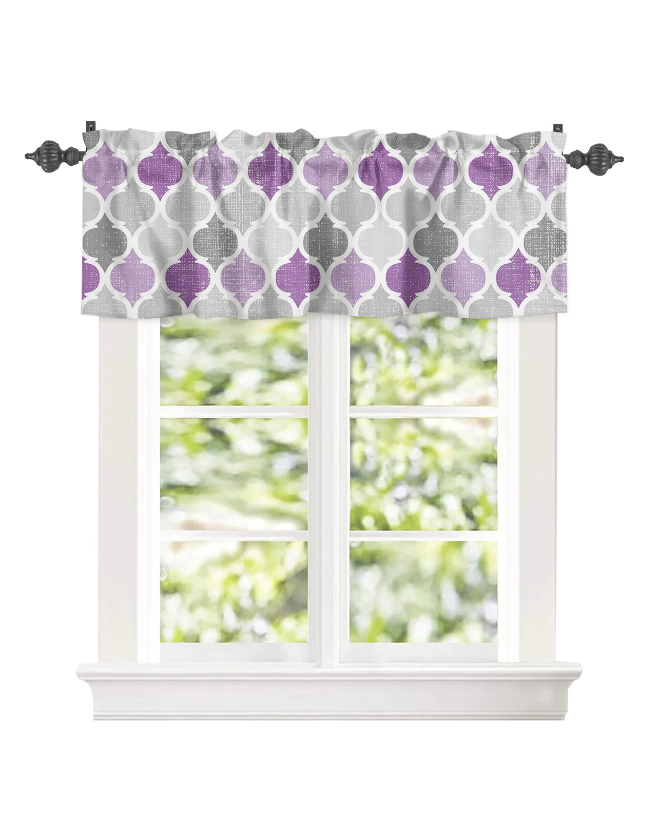 Purple Grey Geometric Morocco Lattice Window Treatment Panel for Living ...