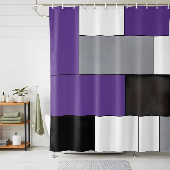 Purple Grey Geometric Shower Curtains for Bathroom, Modern Black White Abstract Art Waterproof Fabric Shower Curtain, Decorative Bathroom Curtain for Bathtub, 72"x72" , No Hooks Included