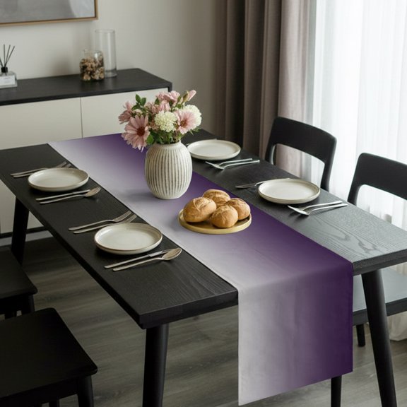 Purple Grey Gradient Table Runner 36 Inches Long,Kitchen Dining Tablerunners Gradient Background Purple Theme Linen Table Runners Dresser Scarves for Home Dinner Wedding Holiday Party Decor
