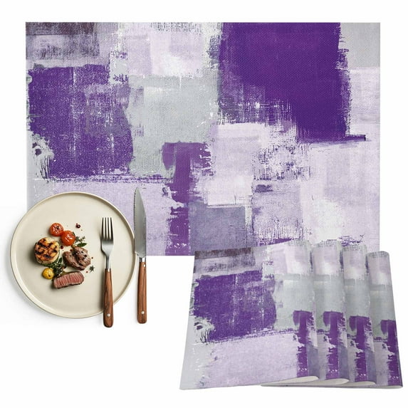 Purple Grey Graffiti Block Placemats Set of 12, Modern Abstract Texture Art Table Mats Washable Heat-Resistant Non-Slip Place Mats for Kitchen Dinner Table Indoor Outdoor Decor,13x19 Inch