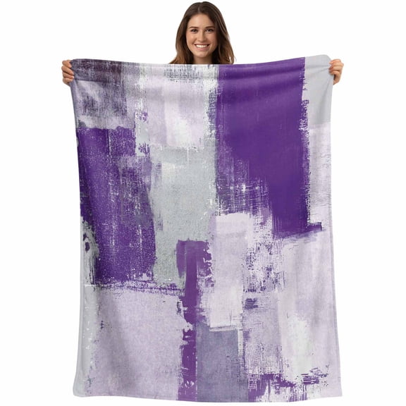 Purple Grey Graffiti Block Throw Blankets, Modern Abstract Texture Art Soft Fleece Blanket Decorative for Home Sofa Couch Chair Living Bedroom, 50x60 inches,